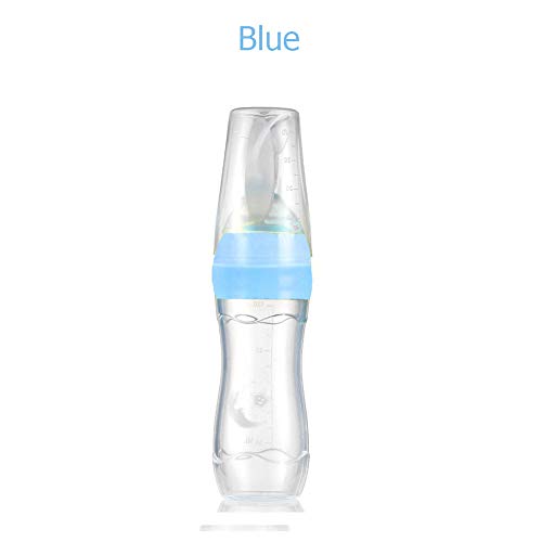 120ml Silicone Baby Food Squeeze Bottle Spoon Feeder for Baby Toddler Infant Cereal Food Supplement?Baby Tableware (Blue)