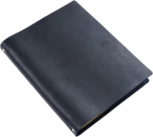 Qfmrシステム手帳(白紙100枚入り) a4 バインダー レザー 4穴 リング PVC袋付 ビジネスオフィス用品 メモ帳 ジッパーポケット モバイル機器収納可能 小銭入れ クラフト紙 手縫い 防水 耐摩耗性 耐久性 おしゃれ 卒業記念品 退職 (ブラック