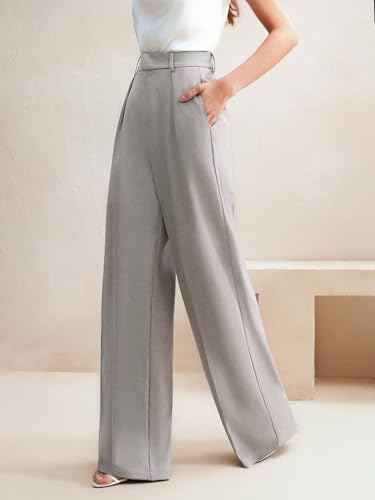 Image of KOTTY Women's High Waist Solid Color Hook and Bar Wide Leg Casual and Formal Trousers