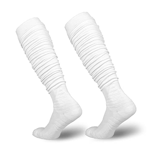 YYXR Football Socks Non Slip Extra Long Football Socks Men White Soccer Socks Knee High Scrunchie Athletic Compression Socks