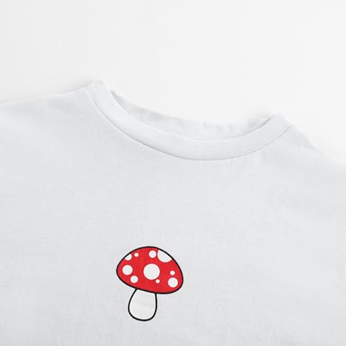 Image of Girl's Graphic Crop Top Summer Tee Drawstring Side Tie Knot Hem Round Neck Short Sleeve T-Shirts