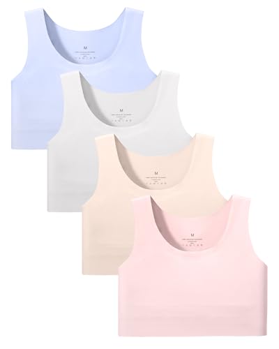 Sascina Girls Training Bras Seamless First Bra 7-8 Girls Sports Bras Longline Crop Bra - No Pads Chest Double Lined Nude+Light Gray+Candy Blue+Sand Pink