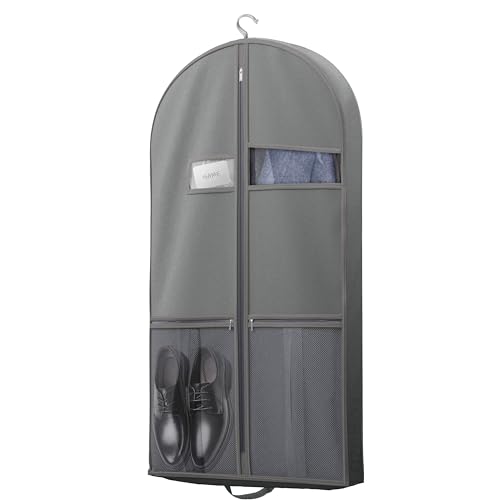 Image of Lazebox 43 inch Travel Garment Bag with Accessories Zipper Pocket, Heavy Duty Suit Bag for Suits, Tuxedos, Dresses, Coats, Grey, 1 pack