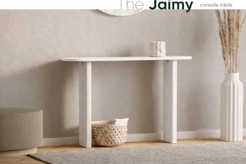 Image of Furniture Modern Solid Wood Console Table with Rounded Edges, Natural Finish, Minimalist Scandinavian Style Entryway Furniture (Style 1, White, 115x30x80 cm)
