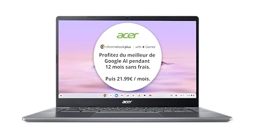 Acer Chromebook Plus 515 CB515-2HT-31ZV - Ordinateur Portable 15,6'' Full HD, PC Portable (Intel Core i3-1215U, 8Go LPDDR5X, 256Go SSD, Intel UHD Graphics, Chrome OS) - Clavier AZERTY (Français), Gris