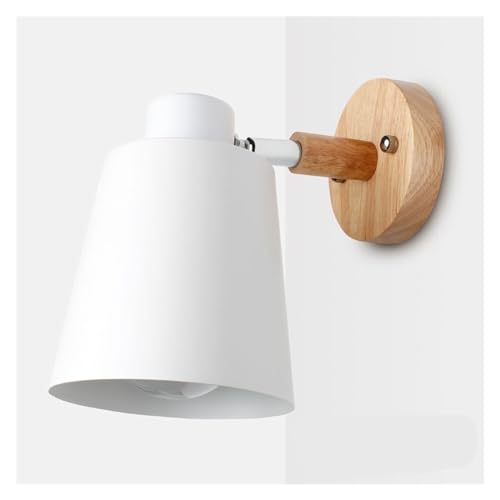 Lámpara de pared con cabezal de dirección macaron blanca y detalles de madera rosca E27