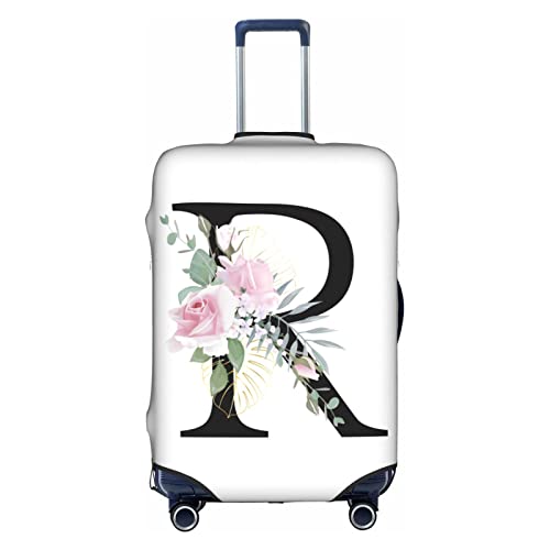 Flower Letter R White Luggage Cover Elastic Washable Stretch Suitcase Protector Anti-Scratch Travel Suitcase Cover for Kid and Adult L (25-28 inch suitcase)