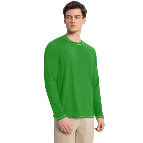 Green Mens Sun Shirts Protection Long Sleeve Summer UPF 50+ Sun Shirts for Men Quick Drying Round Neck3