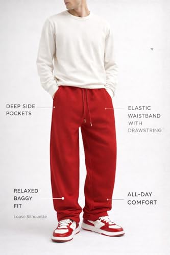 Image of Rockwell Men's Baggy Sweatpants | Cotton Terry Relaxed Fit Joggers for Men | Oversized Streetwear Track Pants | Casual Gym & Everyday Wear| 007