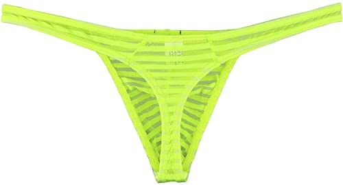 ONEFIT Men's Yellow Nylon Striped Bullet Isolated Thong Underwear, Yellow, Medium