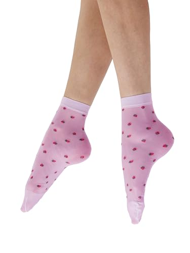Women's Strawberry Sheer Socks- perfect sheer ankle socks for spring, Pink (Multi), One Size2