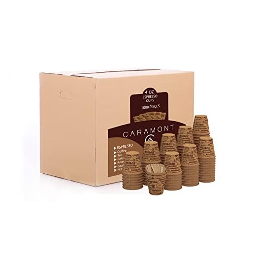 Caramont,1000 Vasos Carton Desechables para Café Espresso de 4 onzas 110 ml con agitadores de madera, ecológicos y desechables, resistentes al calor