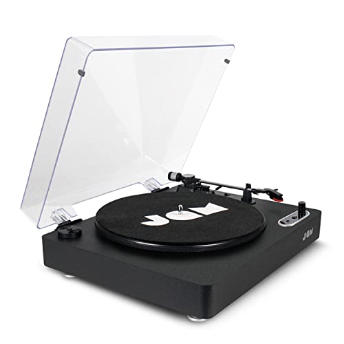 Jam-Spun-Out-Wireless-Bluetooth-Turntable-Vinyl-Record-Player-Bluetooth-3-Belt-Drive-for-Superior-Sound-portable-record-player-Headphone-Jack-Output-and-Aux-in-Dust-Cover-included-Black