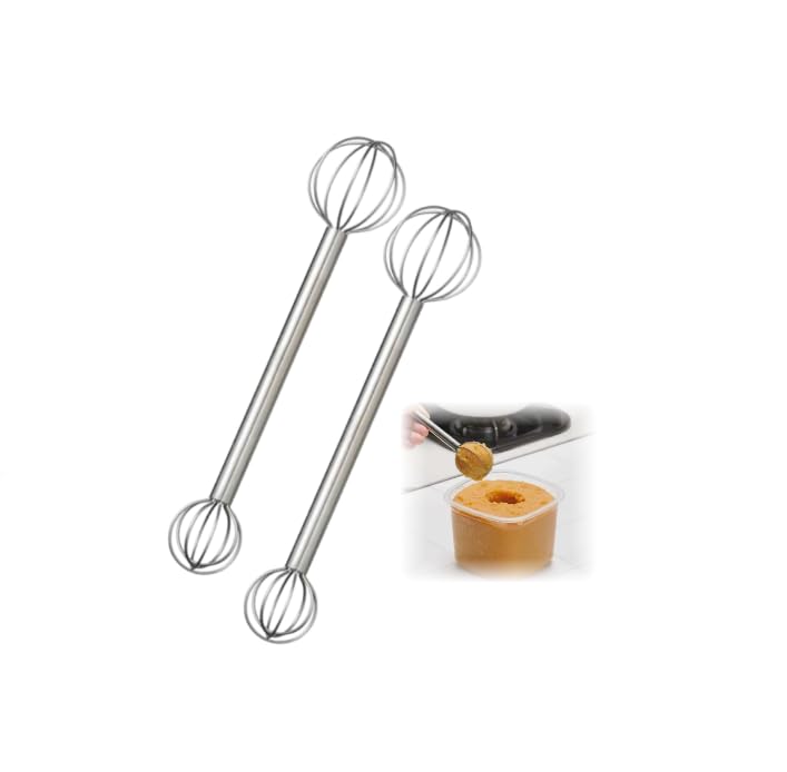 Dual-End Miso Whisk Muddler, Food Grade Stainless Steel Mini Stirring Stick, Practical Japanese Cooking Gadget for Blending Miso Paste, Egg Liquid and Condiments (Silver,2PCS)