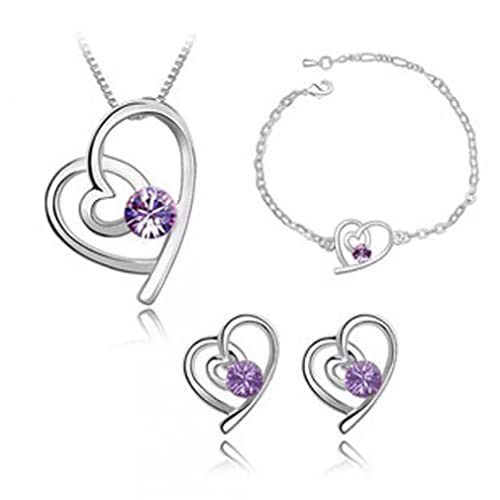 Bijoux en cristal naturel violet femme, collier bracelet boucles d'oreilles argent