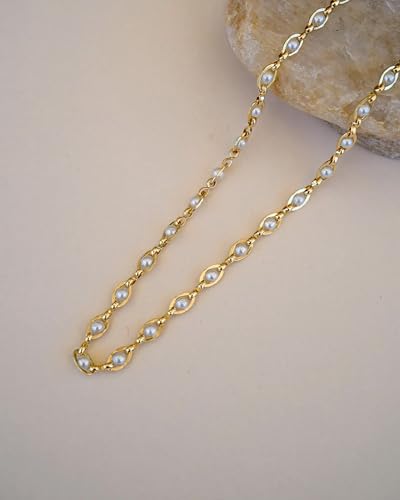Pippa Pearl Necklaces for Women Dainty Chain Necklace 14K Gold Plated Charm CZ Pendant Necklace Simple Choker Necklaces for Women Trendy Wedding Womens Jewelry4