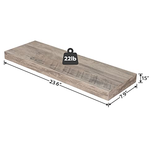 Image of HOOBRO Floating Shelves for Wall, Wall Mounted Shelf Set of 2, 23.6 inch Hanging Shelf with Invisible Brackets, for Wall in Bathroom, Bedroom, Toilet, Kitchen, Living Room, Office, Greige BG60BJ01G1
