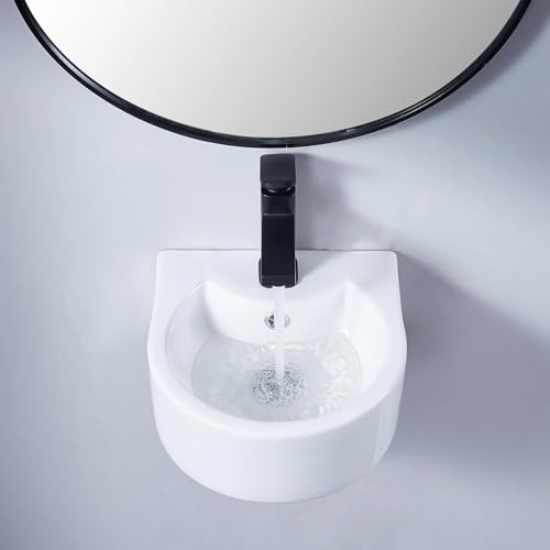 Image of Bell Ceramic Wash Basin /Bathroom Basin /Glossy Small Sink Wall-Hung Hand Wash Basin Wash Basin For Bathroom & Living Room, (Dimension 30 x 30 x 15 CM) (Hazel)