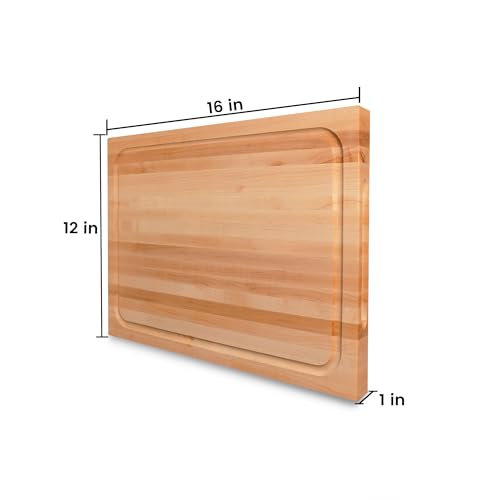 Image of CONSDAN Hard Maple Wood Cutting Board for Kitchen, USA Grown Hardwood, 16 x 12, with Invisible Inner Handle, Prefinished with Food-Grade Oil, Suitable for Kitchen Edge Grain, 1 inch Thick