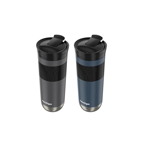 Image of Contigo Byron 2.0 Stainless Steel Travel Mug with SNAPSEAL Lid and Grip, 20 oz, 2-Pack, Sake; Blueberry