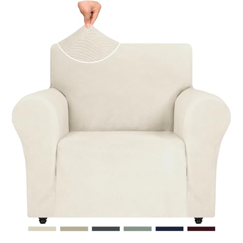 Ystyle Sesselbezug Stretch Sessel Überzug Sofabezug 1 Sitzer Sofaschoner rutschfest Sofa Überzug Elastisch Couch Überzug Mit Armlehnen Sofa Cover Sofahusse Sesselhusse Creme