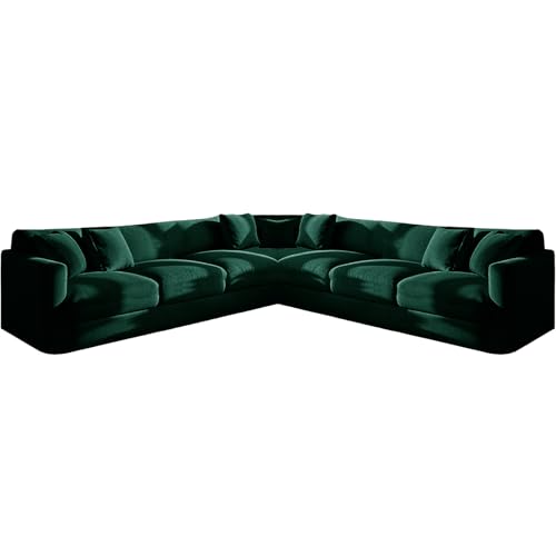 Stretch-Samt-Ecksofa-Bezug, L-Form, Grün, groß, 7-Sitzer-Schonbezüge, weich, rutschfest, Möbelschutz, 10 Stück
