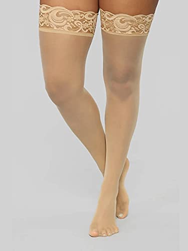 Foto de Kaei&Shi Medias altas hasta el muslo, medias de encaje transparente para mujer, lencería de San Valentín (imagen 3)