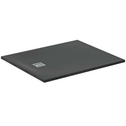 Ideal Standard - Ultra Flat S+, Plato de ducha rectangular ultrafino de resina efecto piedra, 120 x 100 cm, Ideal Solid, desagüe lado corto, negro