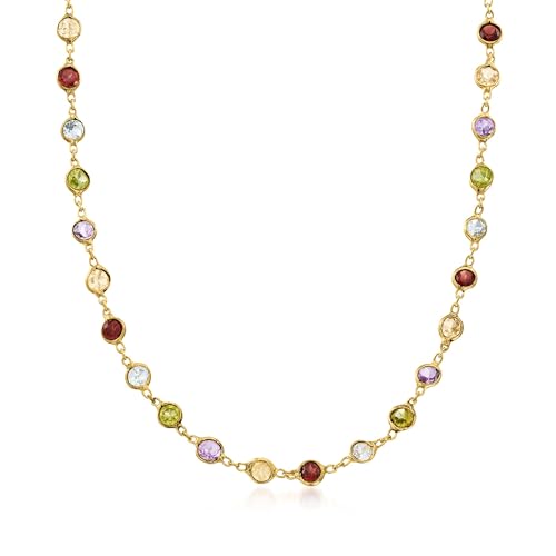 Ross-Simons 10.70 ct. t.w. Bezel-Set Multi-Gemstone Necklace in 18kt Gold Over Sterling. 18 inches