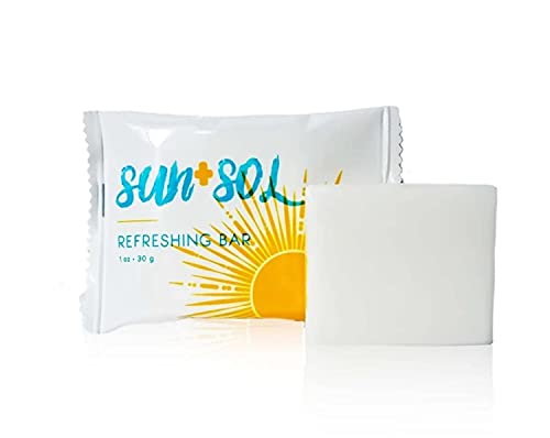 World Amenities Sun + Sol Bulk Refreshing Soap Bar With Warm Coconut & Vanilla Fragrances, Sachet Wrapped Travel Size Toiletries, Mini Hotel Amenities, 1 oz - 300 Pack