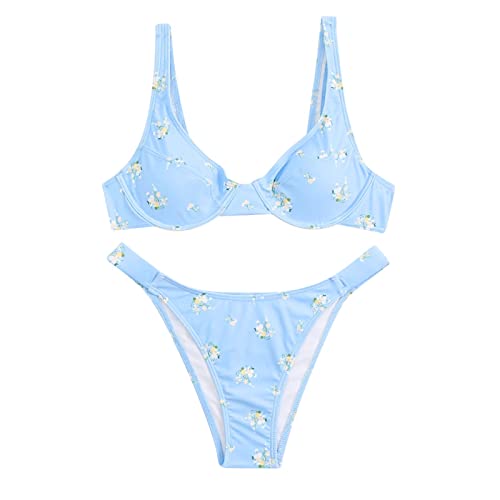 Bikinis Reductores Parte de Abajo Bikini Mujer Traje de Mujeres Trajes Baño Estampado Conjunto Piezas Bikini Playa Traje Baño Natación Trajes Mujer 2 Piezas Biquinis (Blue M)