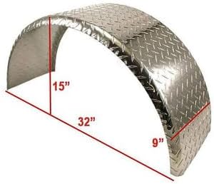 32x9" Aluminum Tread Plate Trailer Fender - Single Axle Round - One Fender