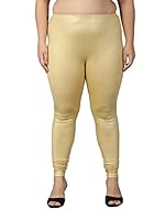 Plus Size Women/Girls Shimmer Churidar Golden Leggings (Color) Gold (Size) 4XL