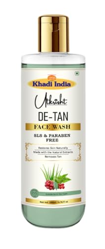 Image of Khadi De-Tan Face Wash 200ml | Herbal & Natural | With Cherry & Aloe Vera for Tan Removal, Skin Brightening | Sun Damage Protection | SLS & Paraben Free | All Skin Types | For Men & Women