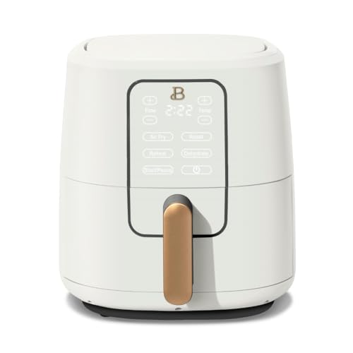 Beautiful 3-Quart Digital Air Fryer by Drew Barrymore, TurboCrisp Tech, 1200W, 4 Presets, Ceramic Nonstick, Touch Display, Compact Design, Dishwasher Safe Basket, Oil-Less Cooking, (White Icing)