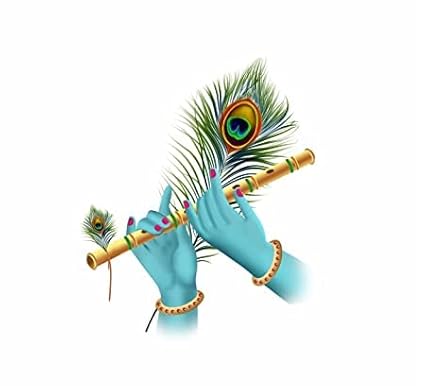 Rainy Akki Flute in Hands Krishna Wall Sticker for Living Room, Bedroom, Kids Rooom, Office (Size - 40 cm X 48 cm)