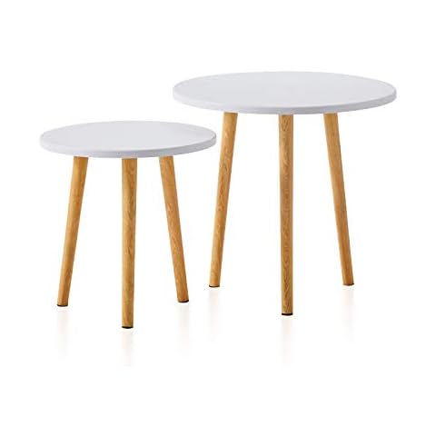 TUKAILAi White Round Coffee Tables Set of 2 Nesting Tables Bedside Table Modern Nest of Tables Living Room Table Side End Tables Tea PC Tables for Living Room, Bedroom Cover