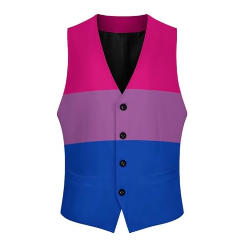 Bisexual Flag Suit Vest for Men Slim Fit Tuxedo Waistcoat Button Down V Neck Business Dress Coat 6