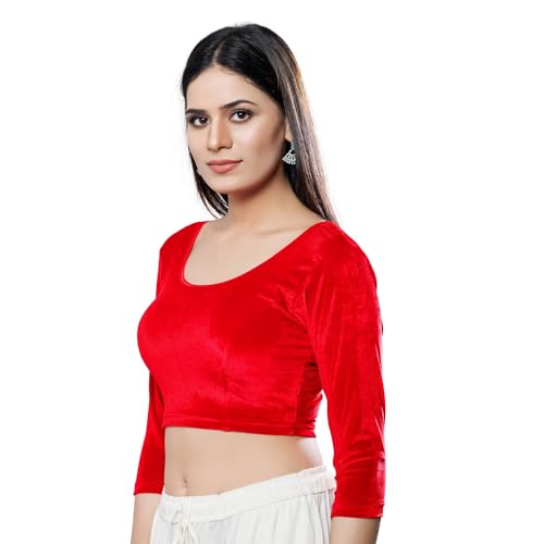 Image of Vamas Women's Velvet Non-Padded Stretchable Long Sleeve Saree Blouse (A-41.N)