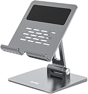 BoYata Tablet Stand, Adjustable & Foldable Tablet Holder for Desk, Stable Aluminum Desktop Stand Compatible for iPad Pro/ Air/ Mini, Switch/ Kindle/ Samsung Tab, More Phones & Tablets from 5-13"-Grey