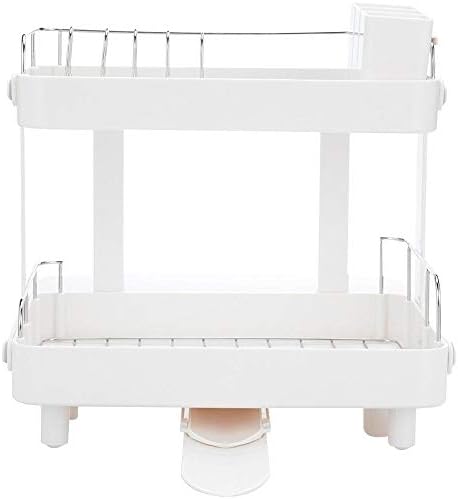 3 Tier Stainless Steel Kitchen Storage Rack with Drip Tray,42X27X60Cm / 17X11X24In,Silver Over Sink Drying Rack for Pots Bowls Plates and Kitchen Utensils(White)