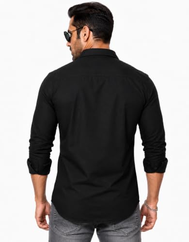 Image of Pocket Full Sleeve Casual Denim Shirt for Men | Regular Fit Stylish Solid Blue Shirt | Button Down | Casual