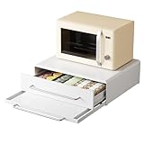 DTK Microwave Stand with Pull-Out Drawer & Tray, Kitchen Storage Drawers Countertop for Compact Microwave, Coffee Station & Kitchen Appliance, Microwave Riser with Storage, White(Stand+Drawer+Tray)