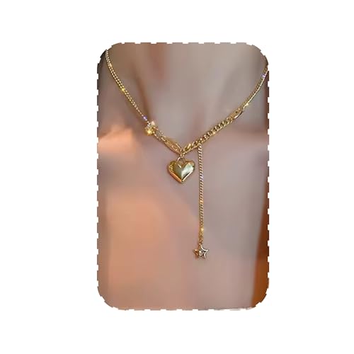 Fashion Frill Necklace For Women Stainless Steel Heart Multi Laye...