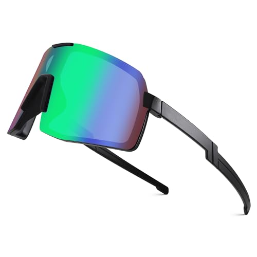 LIU·WEN Kids Sports Baseball Sunglasses Age 3-12 - Youth Cycling Shades for Boys Girls(Black/Green Mirror)