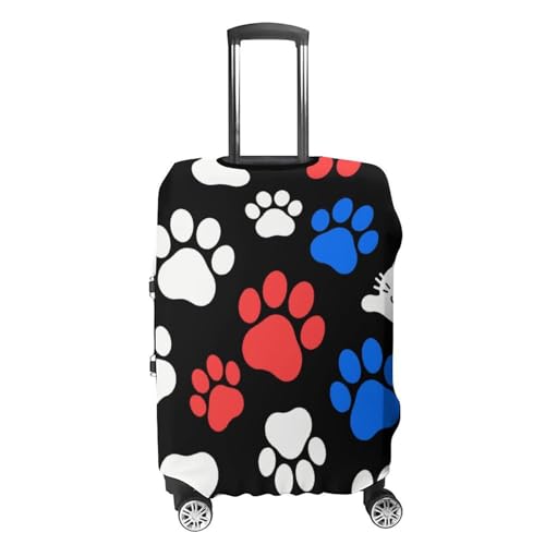 Red Blue White Dogs And Cats Paws Elastic Luggage Cover Suitcase Protector for 19-32 Inch Suitcases | Universal Stretchable Travel Bag Cover | Anti-Scratch, Washable with Zipper Closure M4