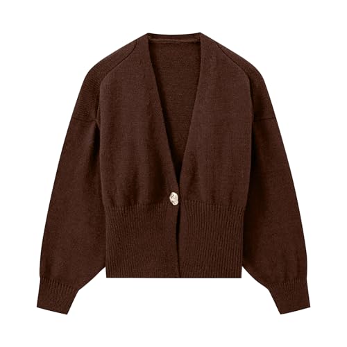 Women's Elegant Knit Cropped Cardigan with Decorative Button Long Sleeve V-Neck Sweater Trendy Fall Outfits4