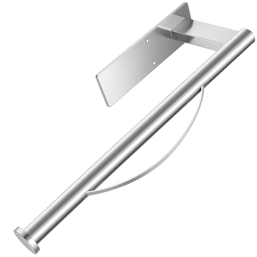 Kitchen Roll Holder Under Cabinet, Single Hand Operable Tearing off Paper Towels with Damping Effect, Both Available in Adhesive and Screws, Stainless Steel (Silver)