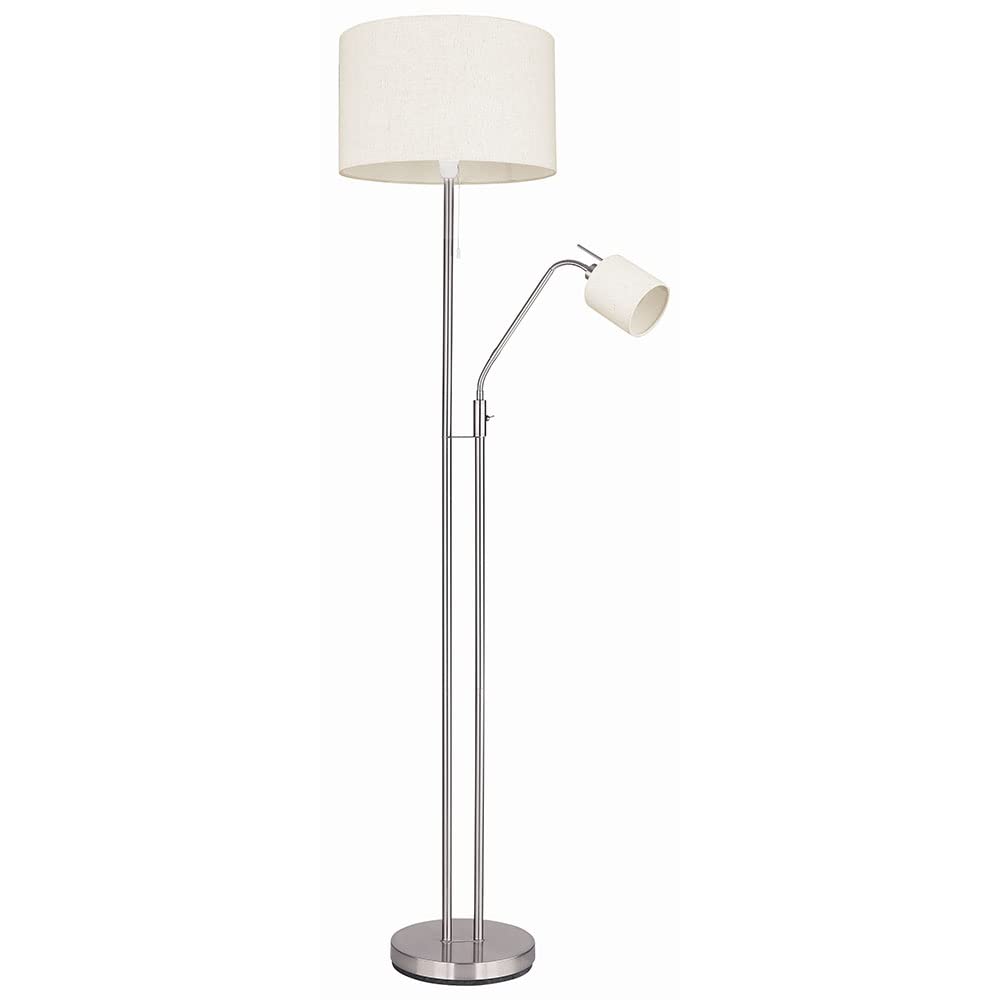 Stehleuchte Wohnzimmer Deckenfluter mit Leselampe Stehlampe Stoffschirm Zugschalter, Fernbedienung dimmbar Memory Funktion, 2x RGB LED warmweiß, DxH 40 x 175 cm