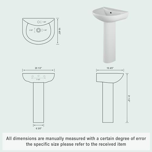 Bathroom Pedestal Sink, Pedestal Sink Combo for Restroom, 20''L X 17"W White Freestanding Ceramic Pedestal Sink With Overflow Hole and Pre-Drilled Single Hole